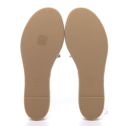 Valentino Garavani Metallic Grained Calfskin Rockstud Espadrille Flat Slide Sandals 39 Skin Natural 5 of 9