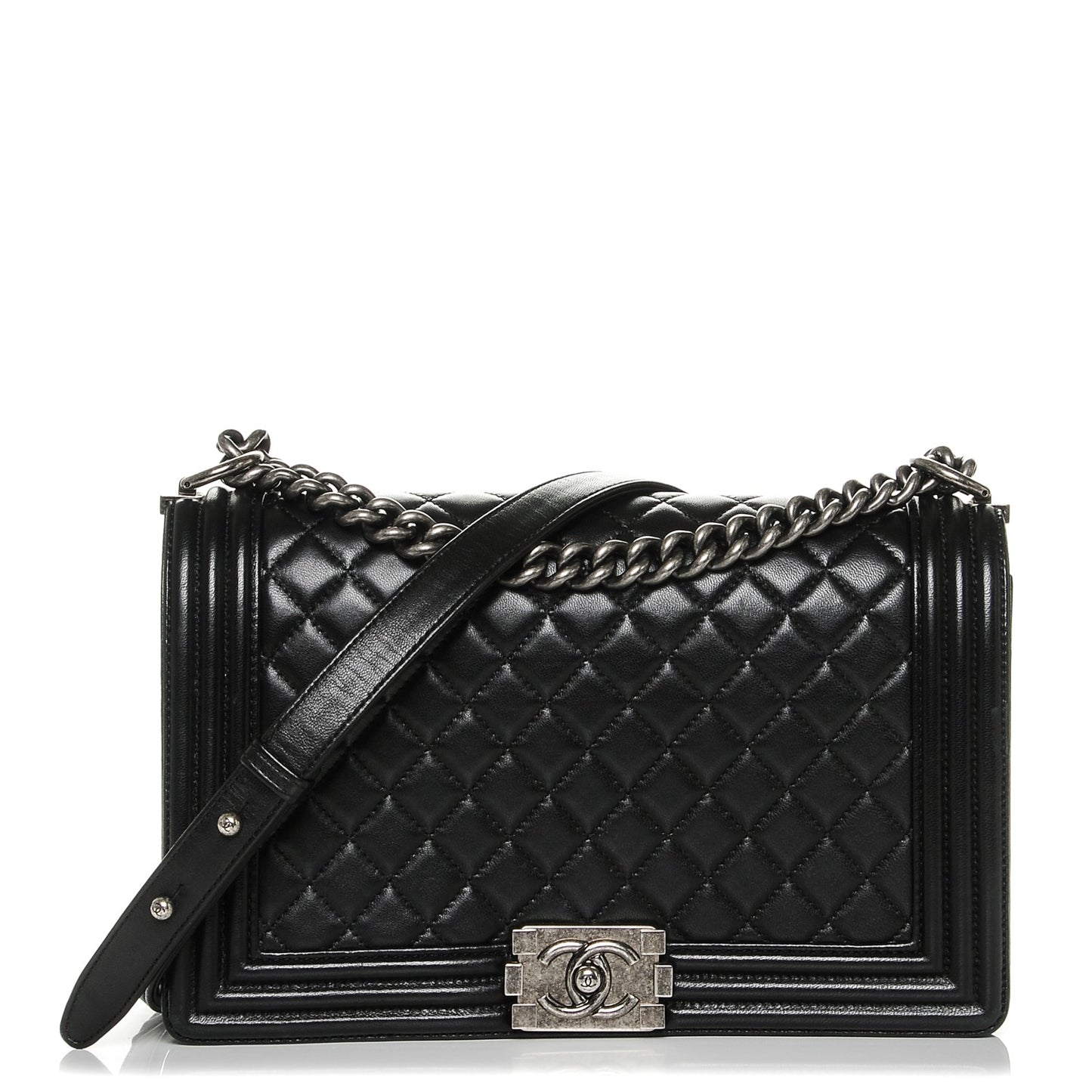 Lambskin Quilted New Medium Boy Flap Black