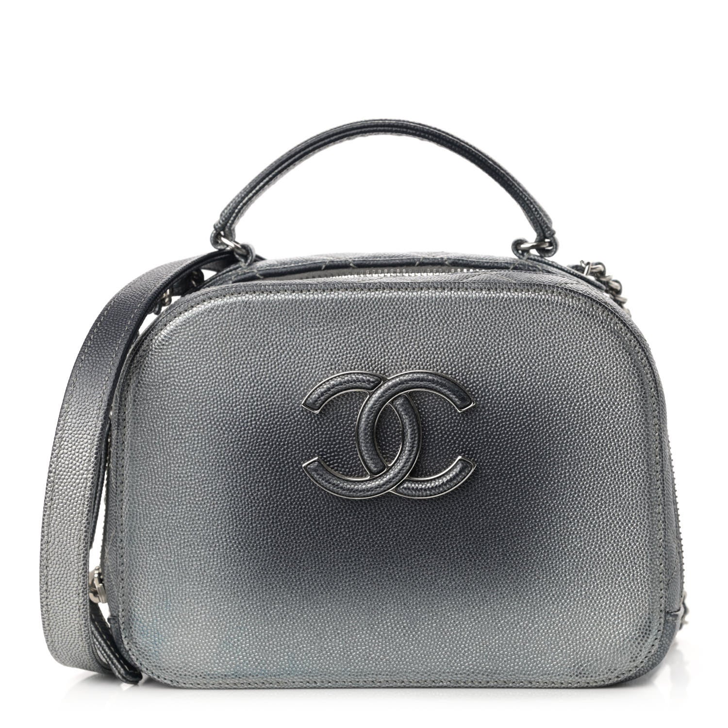 Chanel Metallic Caviar Small Coco Curve Vanity Bag Black Ruthenium Navy Blue Silver 1 of 11