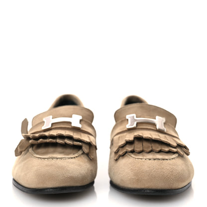 Hermes Suede Goatskin Womens Royal Loafers 37.5 Beige Sable 3 of 14
