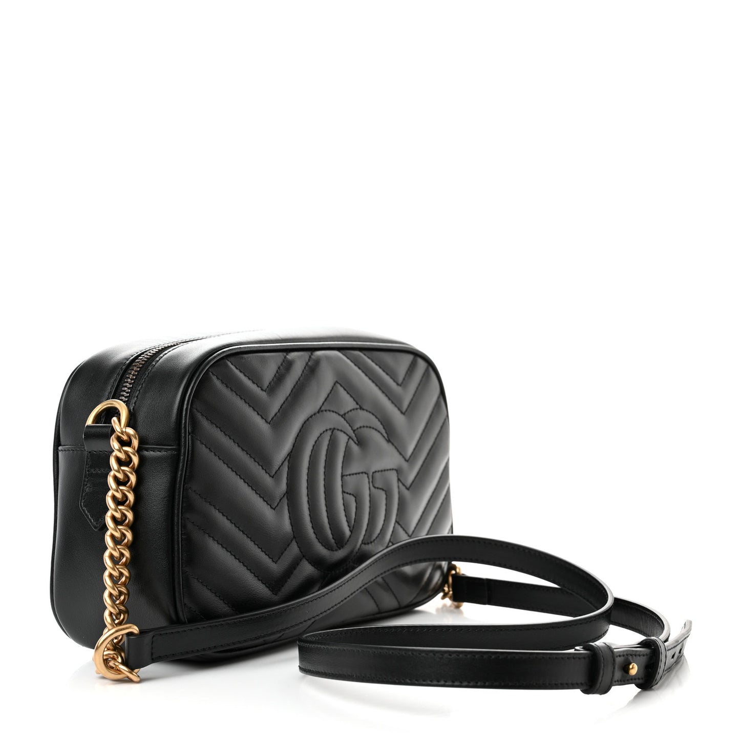 Calfskin Matelasse Small GG Marmont Chain Shoulder Bag Black