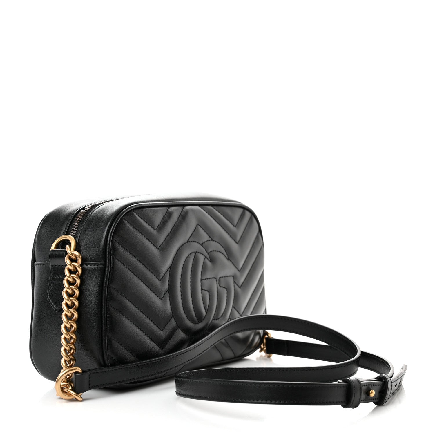 Gucci Calfskin Matelasse Small GG Marmont Chain Shoulder Bag Black 3 of 9
