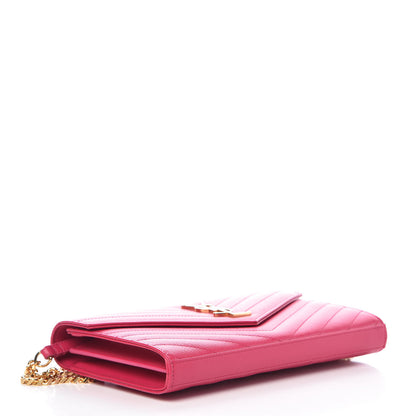 Saint Laurent Grain De Poudre Matelasse Chevron Monogram Chain Wallet Bubblegum 4 of 9