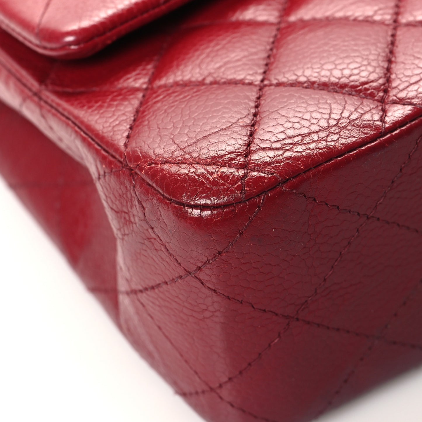 Caviar Quilted Medium Double Flap Dark Red