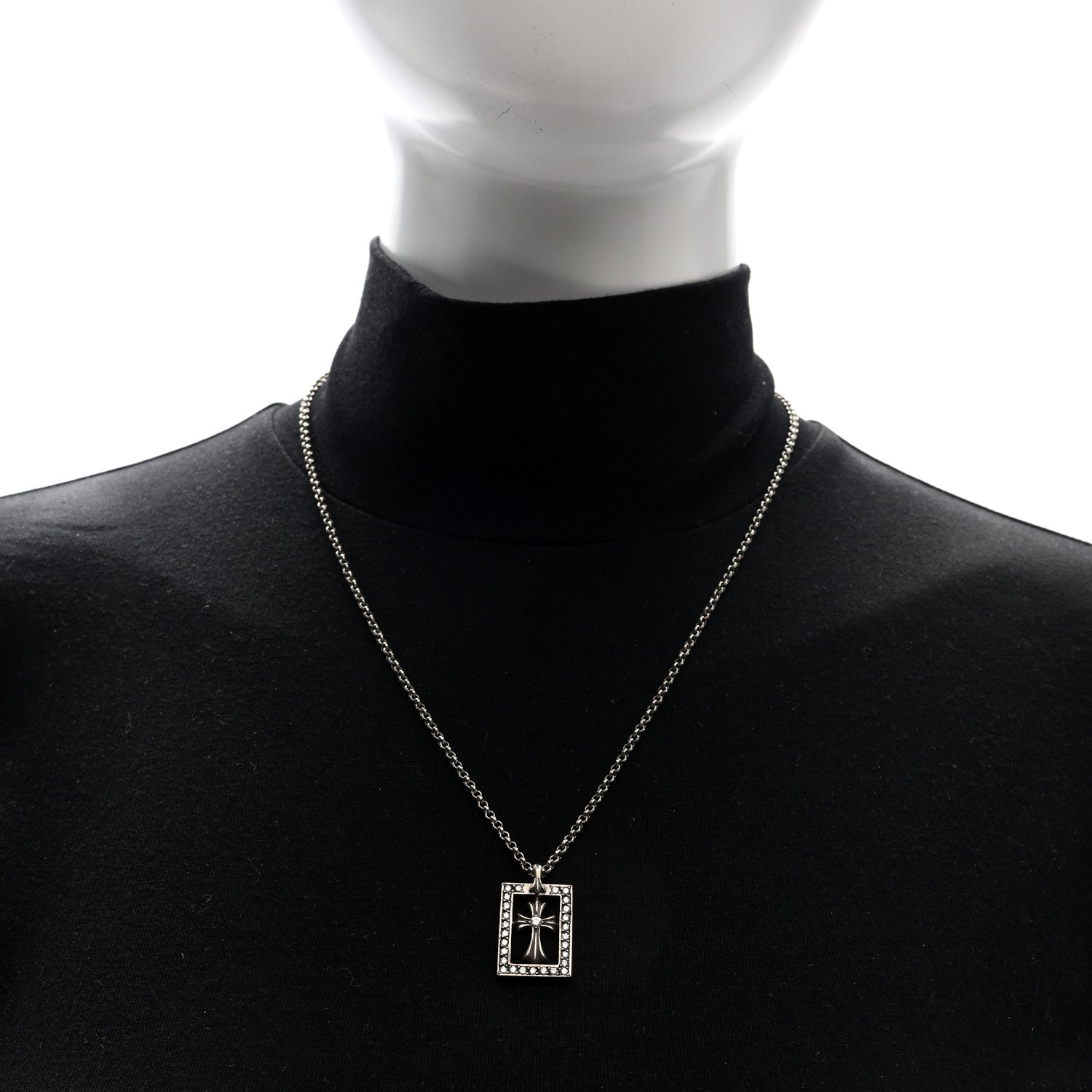 Chrome Hearts Sterling Silver Diamond Open Baby Fat Framed Cross Pendant Roll Chain Necklace 2 of 5