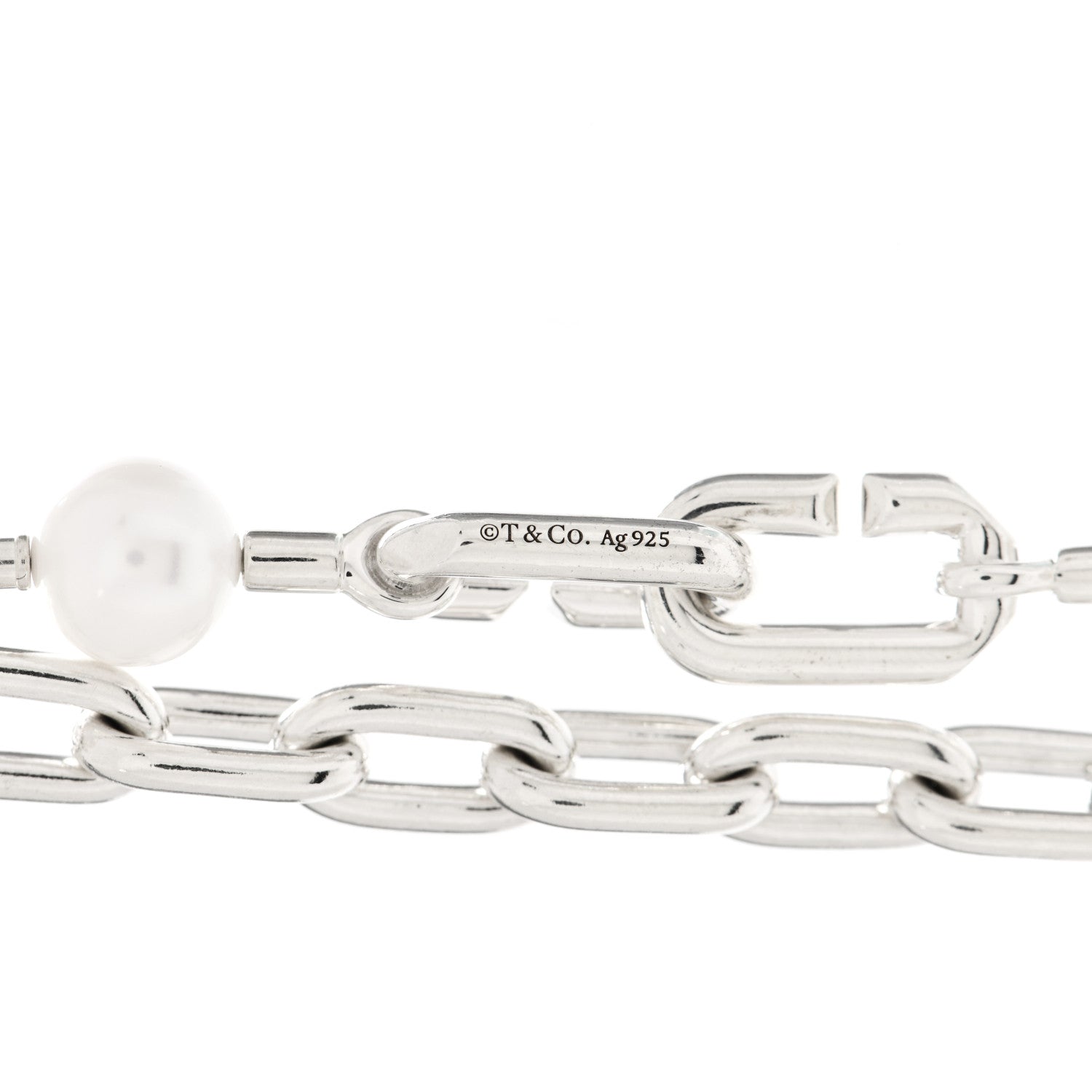 Tiffany Sterling Silver Pearl HardWear Lock Necklace 4 of 6