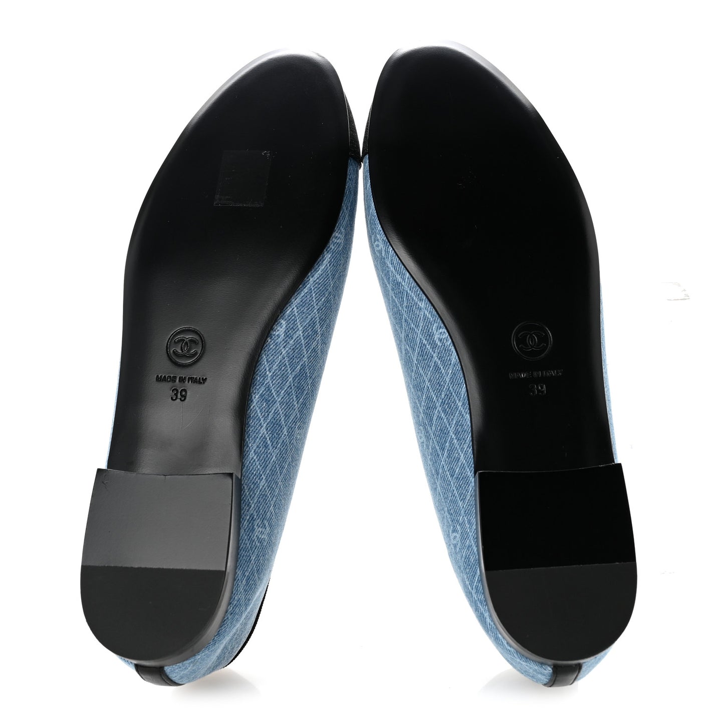 Denim Printed Quilt CC Cap Toe Ballerina Flats 39 Light Blue Dark Grey