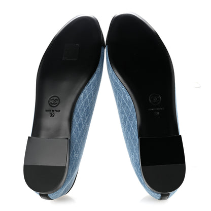 Chanel Denim Printed Quilt CC Cap Toe Ballerina Flats 39 Light Blue Dark Grey 6 of 9