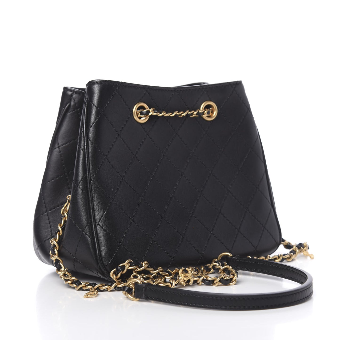 Calfskin Stitched Small Egyptian Amulet Drawstring Bag Black