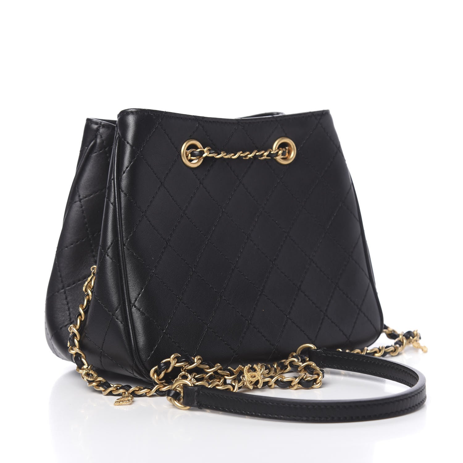 Chanel Calfskin Stitched Small Egyptian Amulet Drawstring Bag Black 3 of 9