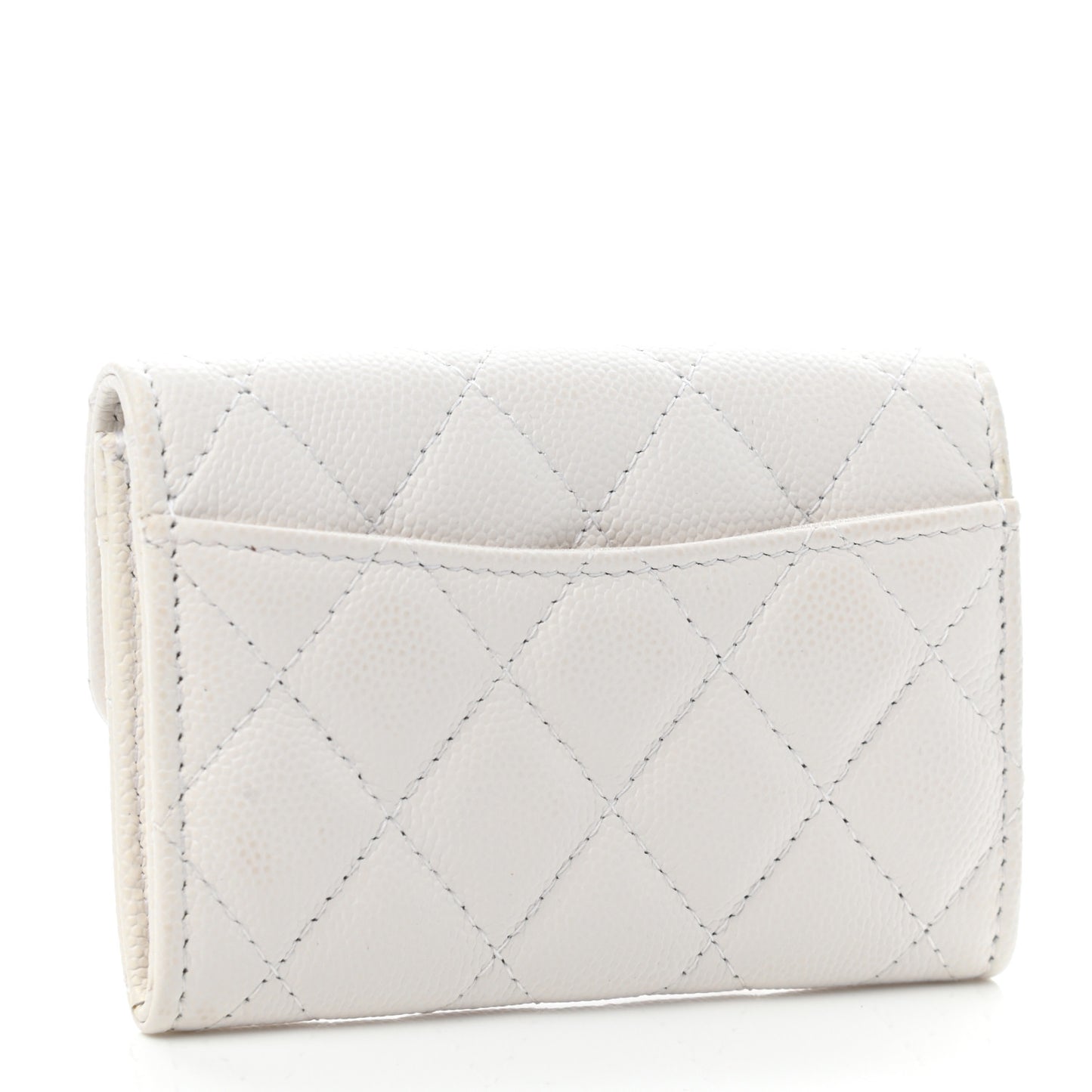 Caviar Quilted Flap Card Holder Wallet White