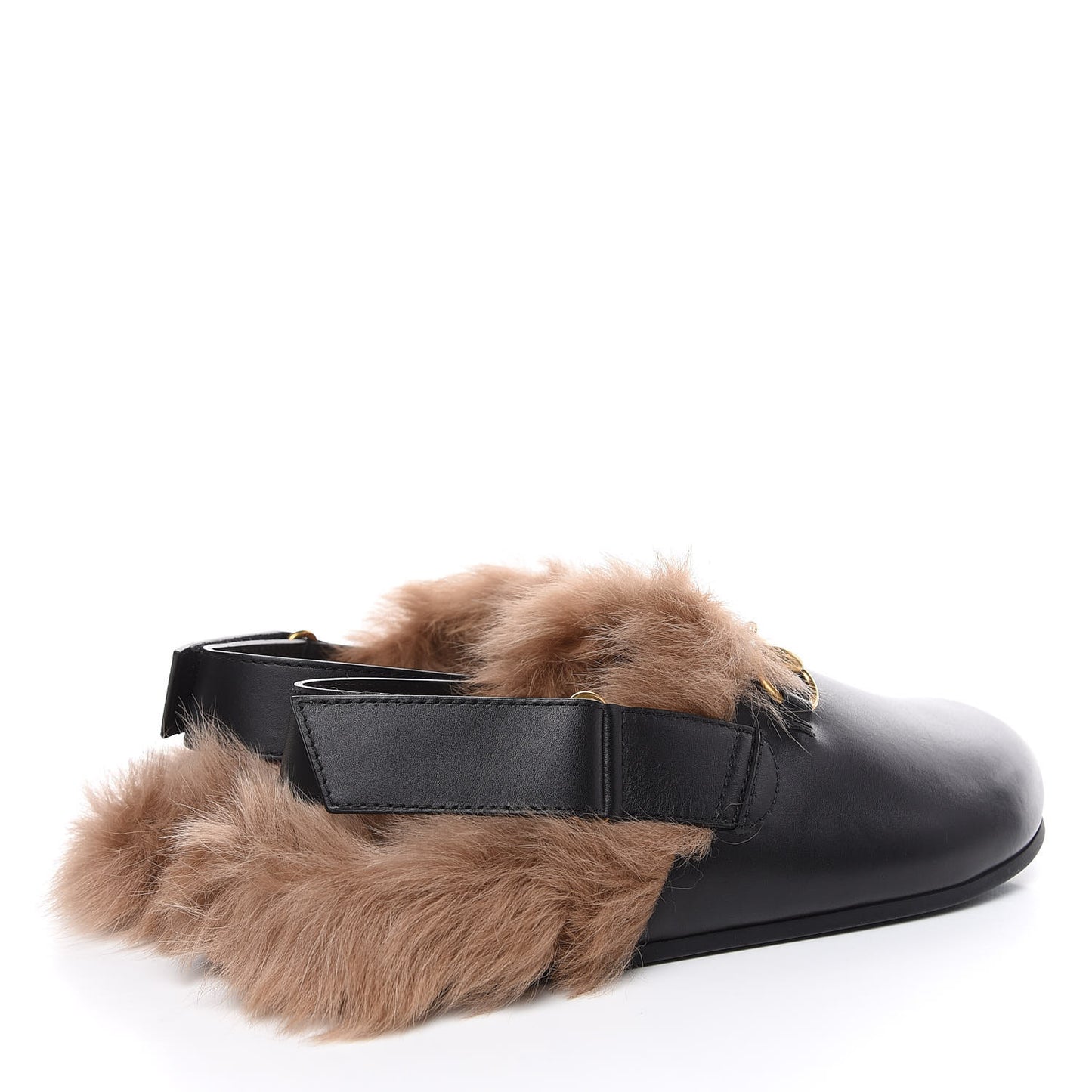 Calfskin Fur Mens Horsebit River Slingback Slippers 6 Black