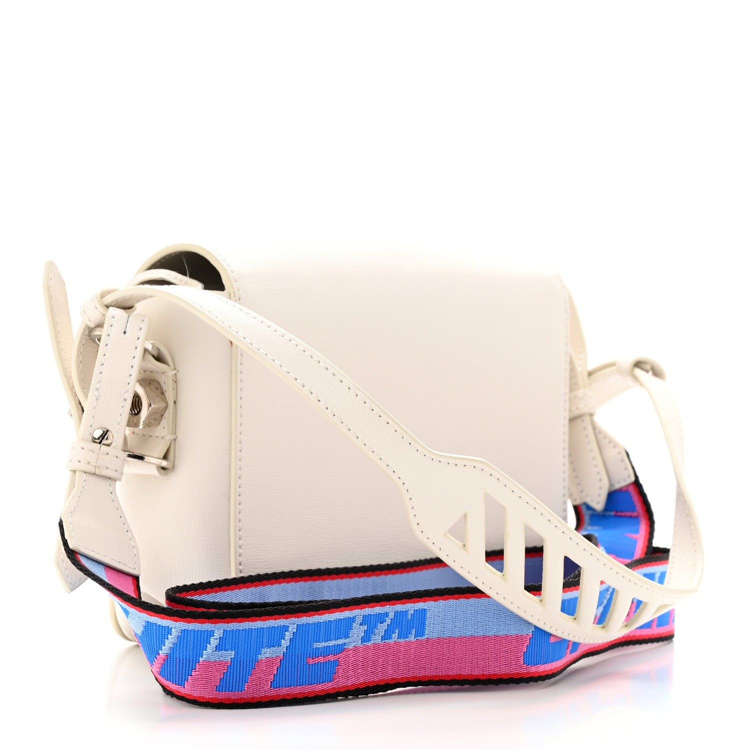 Off-White Saffiano Striped Diag Binder Clip Bag White Black 3 of 11
