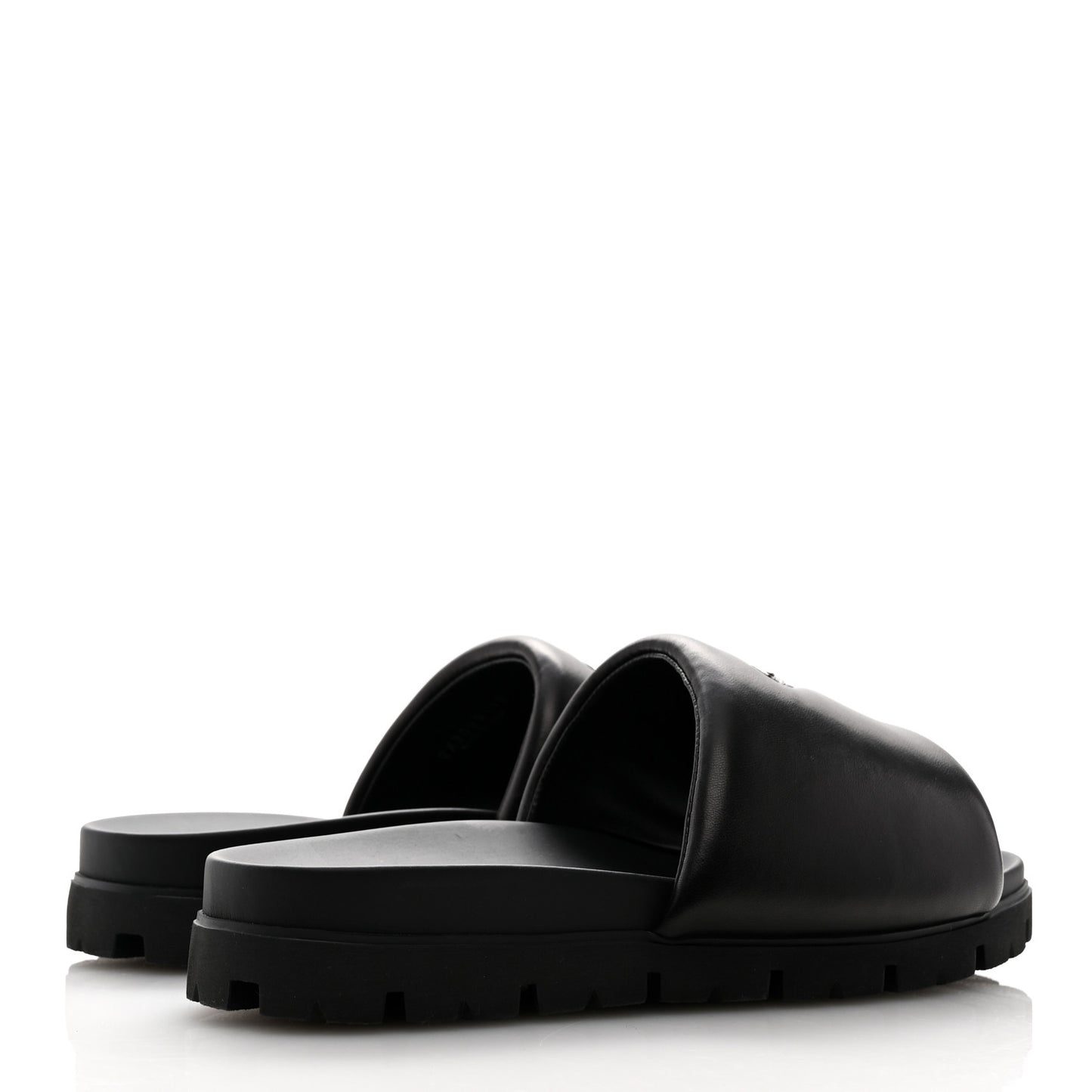 Nappa Soft Padded Metal Triangle Logo Mens Slide Sandals 10 Black
