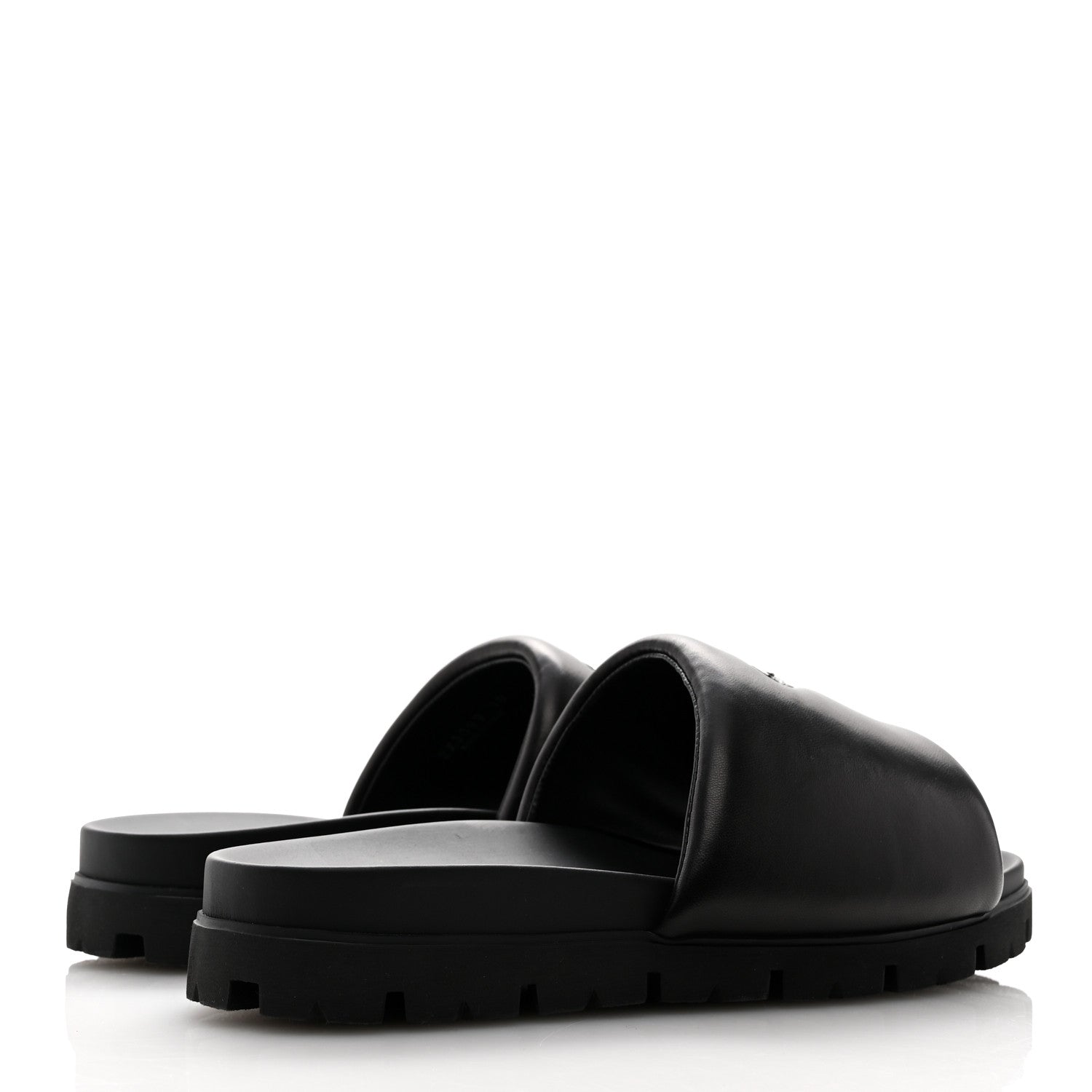 Prada Nappa Soft Padded Metal Triangle Logo Mens Slide Sandals 10 Black 5 of 9