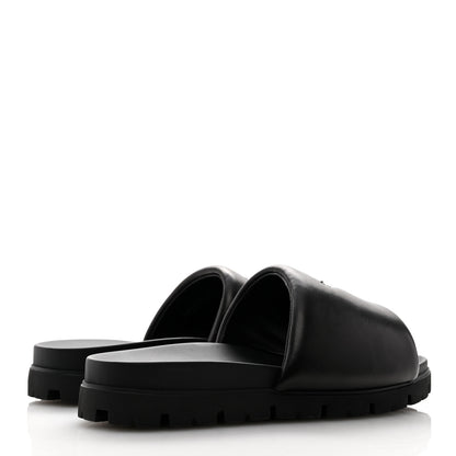 Prada Nappa Soft Padded Metal Triangle Logo Mens Slide Sandals 10 Black 5 of 9