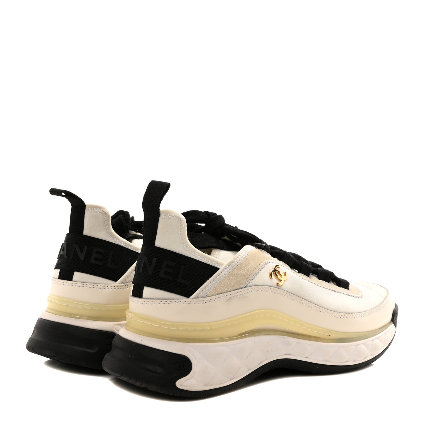 Velvet Calfskin Mixed Fibers CC Sneakers 40 Ivory Black