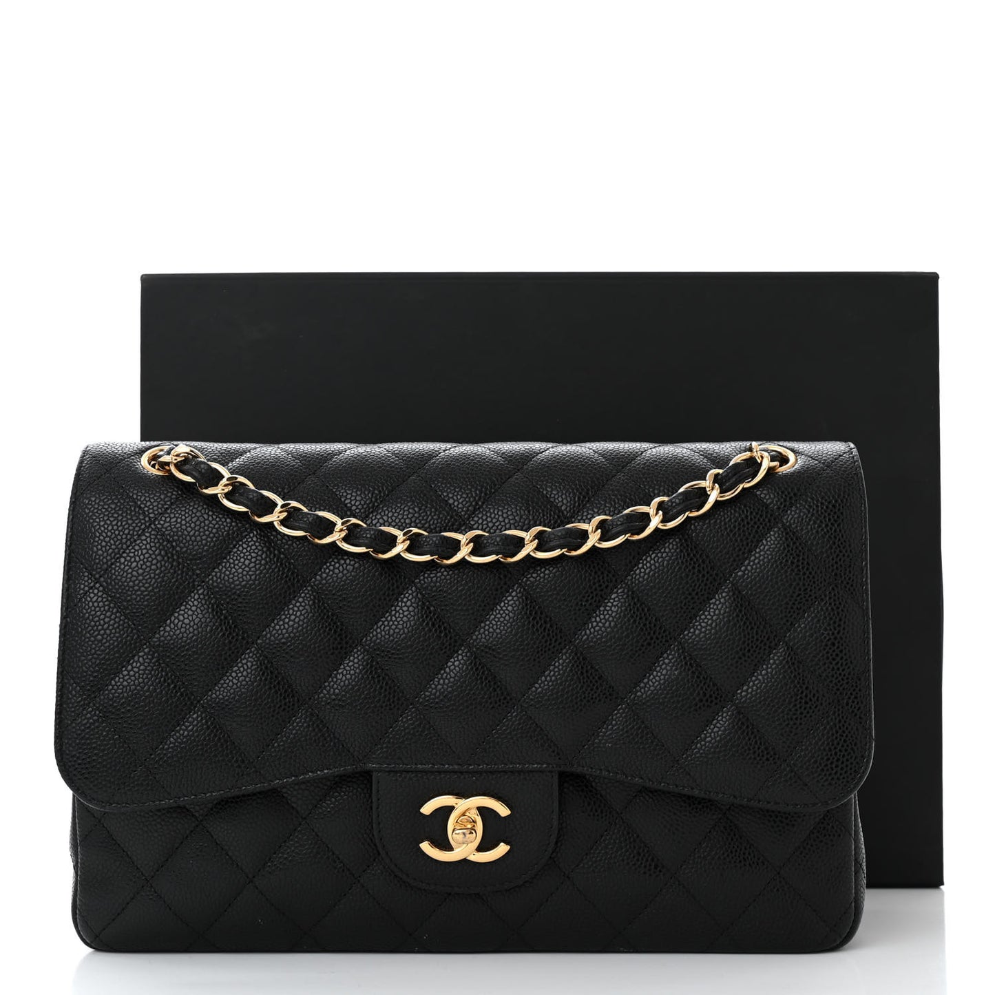 Caviar Quilted Jumbo Double Flap Black