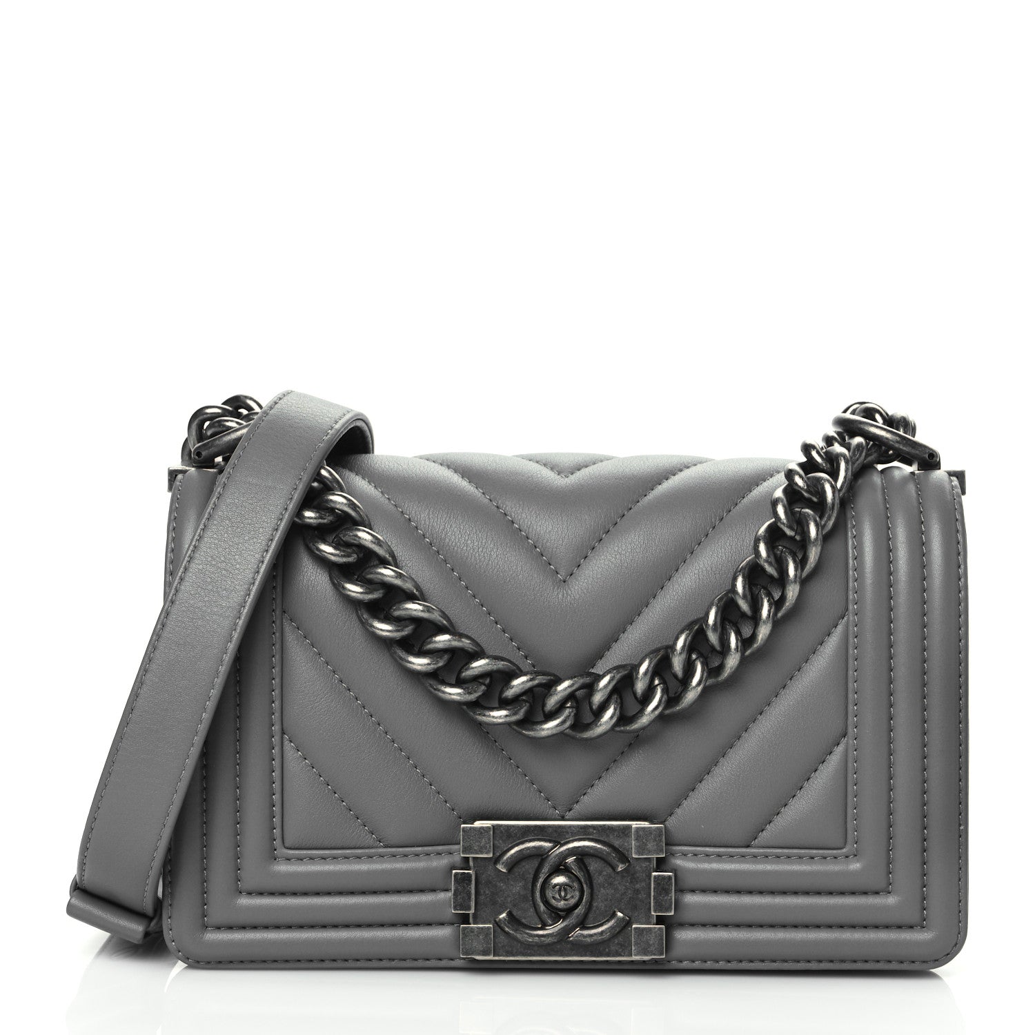 Chanel Calfskin Chevron Quilted Small Boy Flap Grey 1 of 11