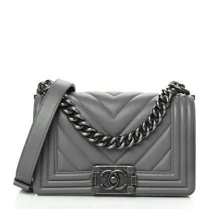 Chanel Calfskin Chevron Quilted Small Boy Flap Grey 1 of 11
