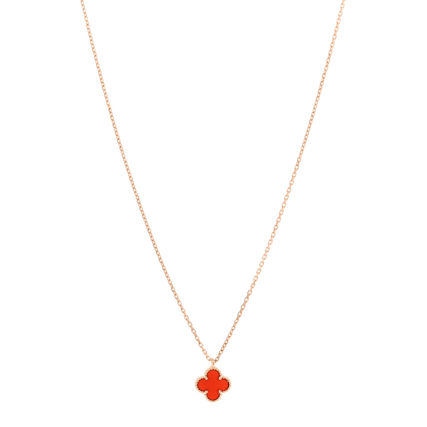 18K Rose Gold Carnelian Sweet Alhambra Pendant Necklace