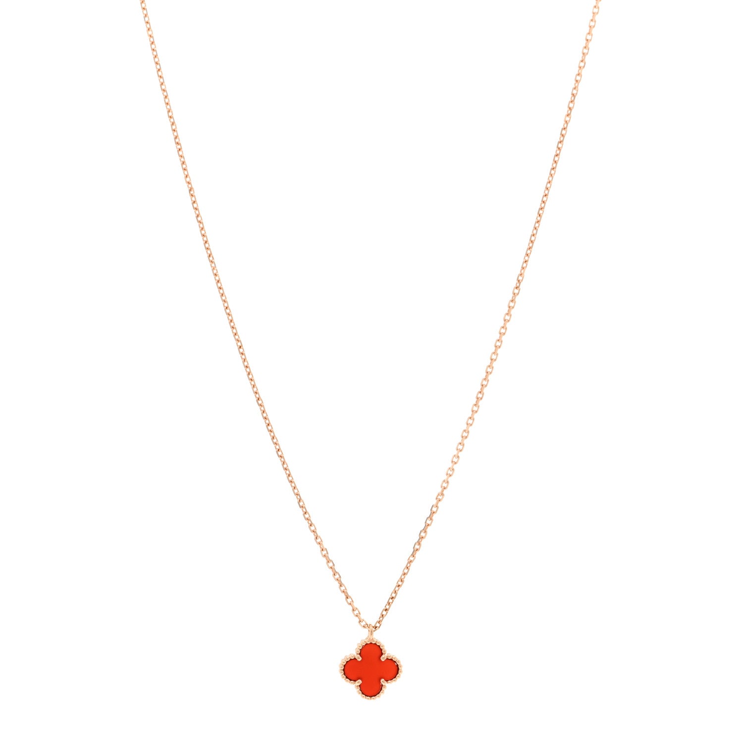 Van Cleef & Arpels 18K Rose Gold Carnelian Sweet Alhambra Pendant Necklace 1 of 6