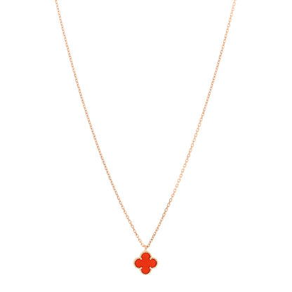 Van Cleef & Arpels 18K Rose Gold Carnelian Sweet Alhambra Pendant Necklace 1 of 6
