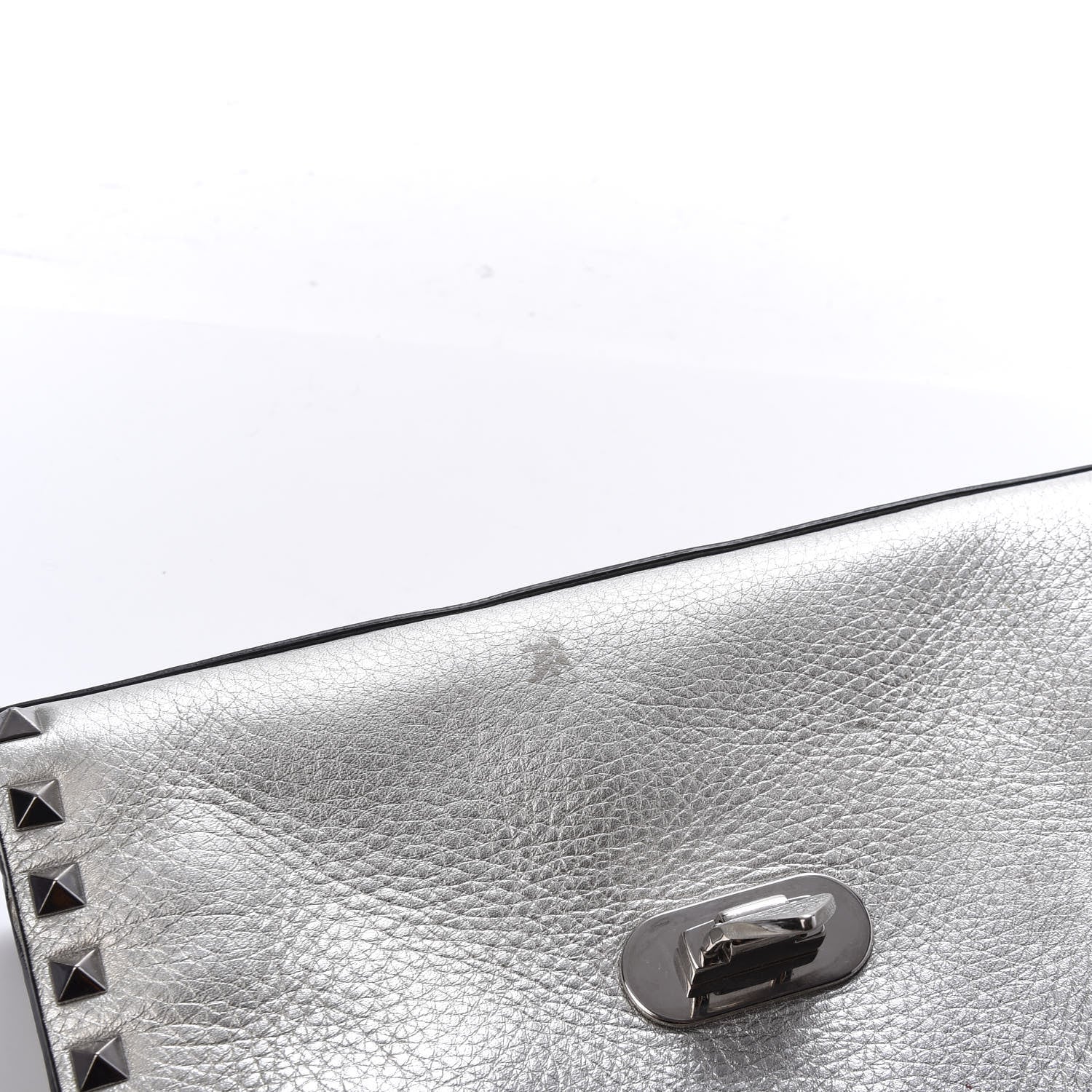 Valentino Garavani Metallic Pebbled Calfskin Medium Rockstud Flip Lock Crossbody Bag Silver 8 of 12