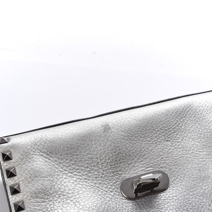 Valentino Garavani Metallic Pebbled Calfskin Medium Rockstud Flip Lock Crossbody Bag Silver 8 of 12