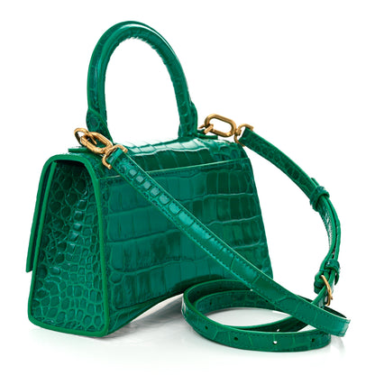 Balenciaga Shiny Calfskin Crocodile Embossed Hourglass Top Handle Bag XS Jade 3 of 11