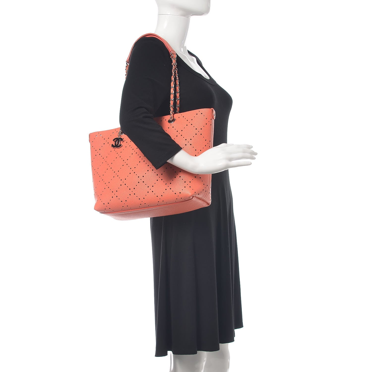 Chanel Perforated Grained Calfskin Small Shopping Tote Coral Beige 2 of 10