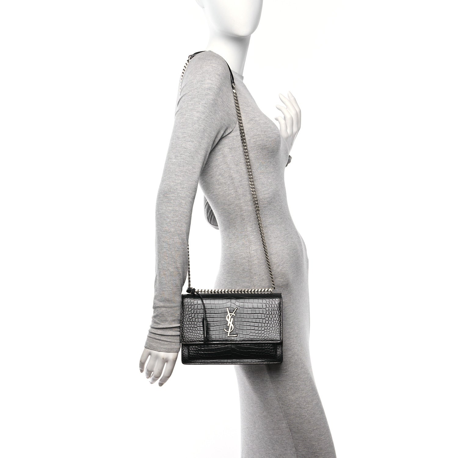Saint Laurent Calfskin Crocodile Embossed Medium Monogram Sunset Black 3 of 10