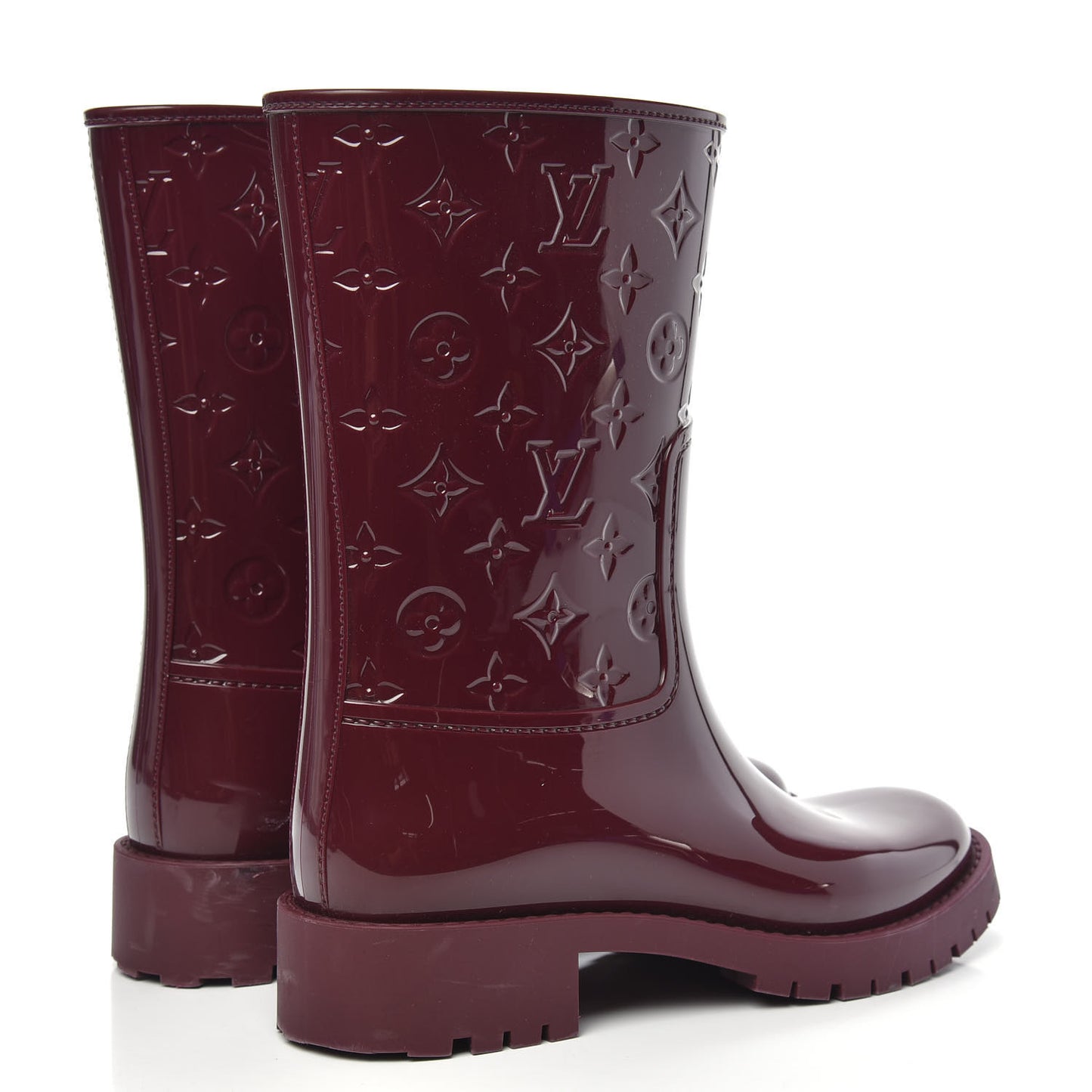 Rubber Embossed Monogram Drops Flat Half Boots 39 Burgundy