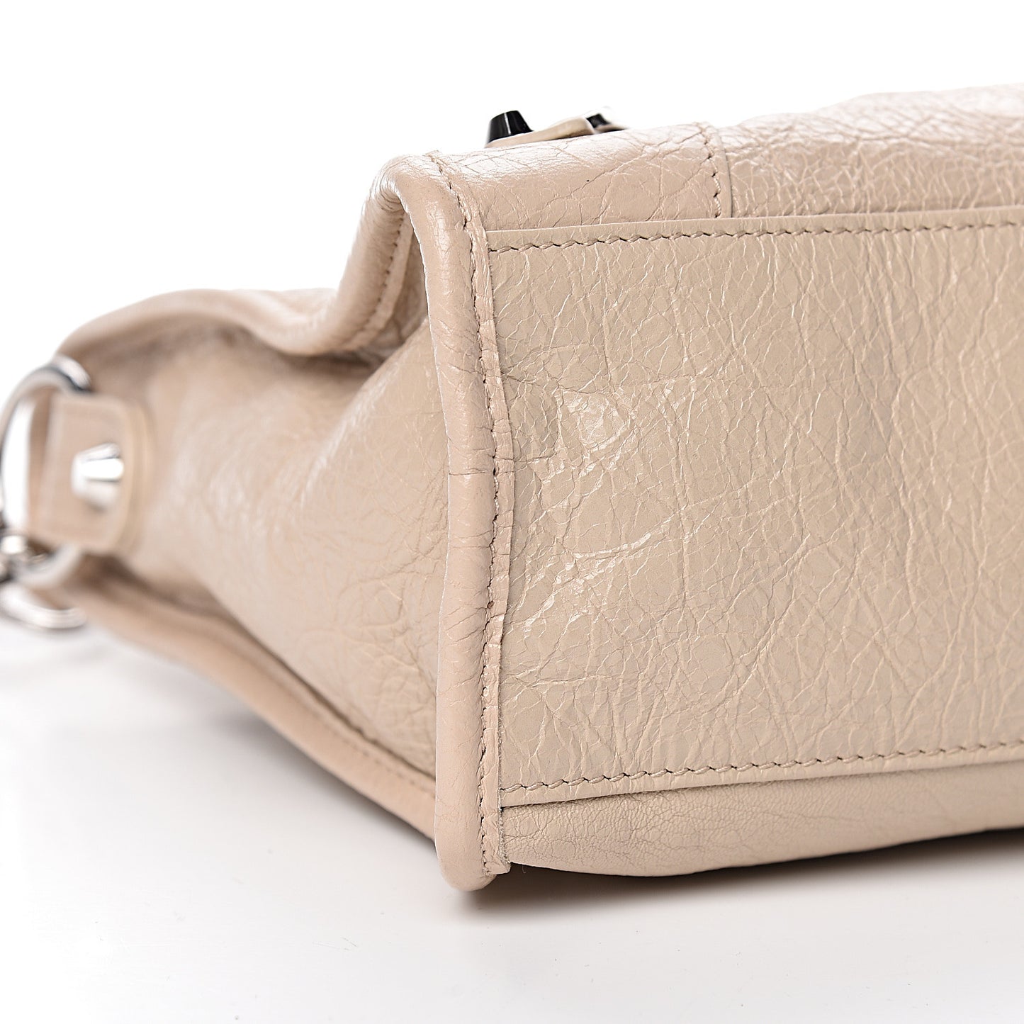 Agneau Classic Silver Hardware S City Logo Strap Light Beige Black