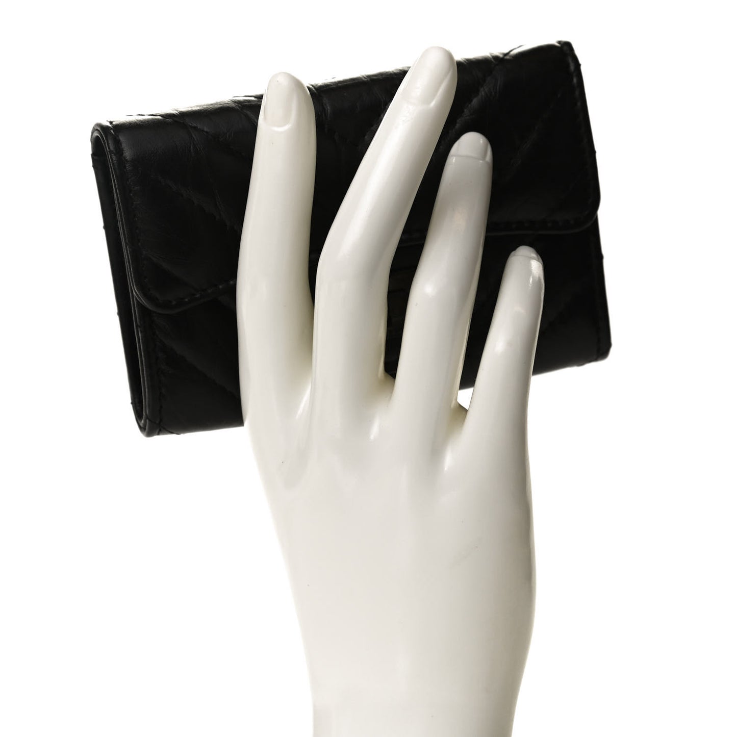 Aged Calfskin Chevron Quilted Reissue Flap Card Holder So Black