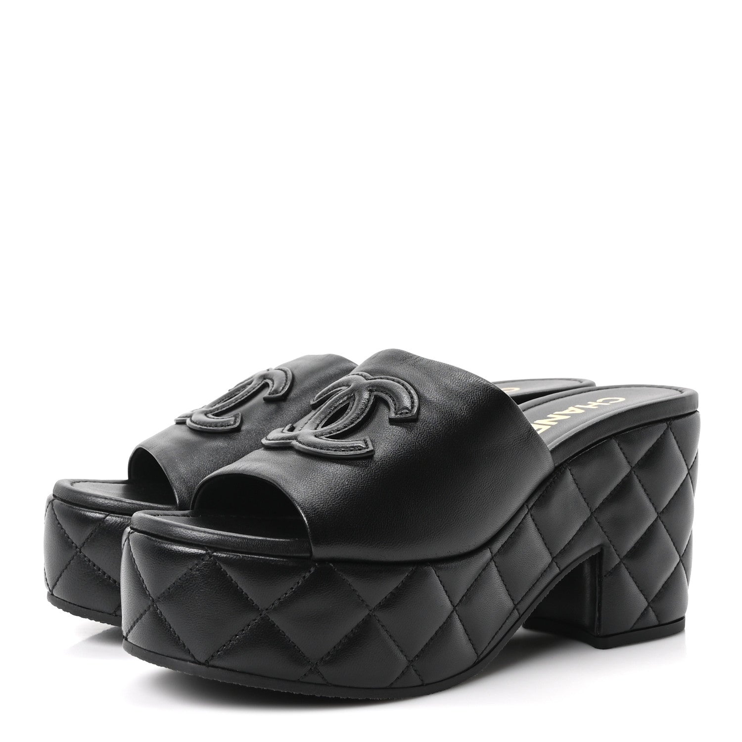 Chanel Lambskin Quilted CC Platform Mules 38.5 Black 4 of 10
