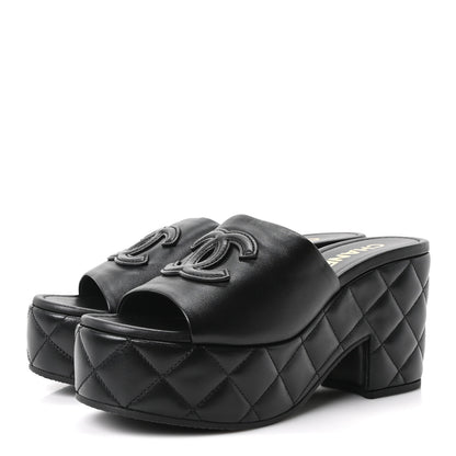 Chanel Lambskin Quilted CC Platform Mules 38.5 Black 4 of 10
