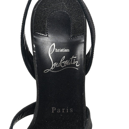 Christian Louboutin Glitter Calfskin Emilie 100 Slingback Sandals 38 Black 7 of 7