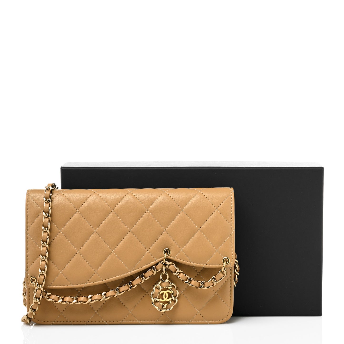 Lambskin Quilted Chain Infinity Wallet On Chain WOC Light Beige