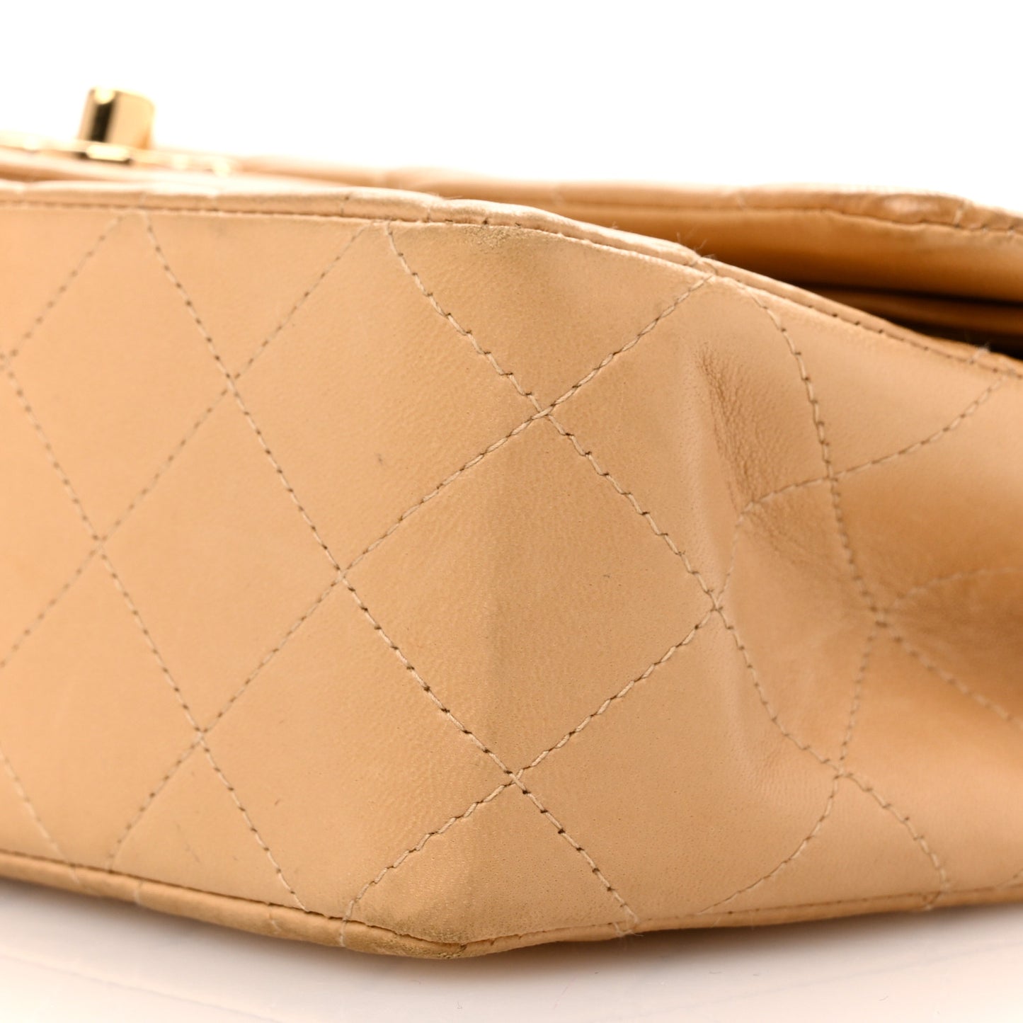 Lambskin Quilted Medium Double Flap Beige