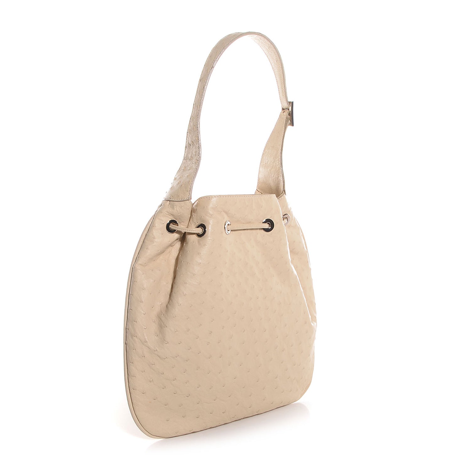 Ostrich Drawstring Hobo Off White