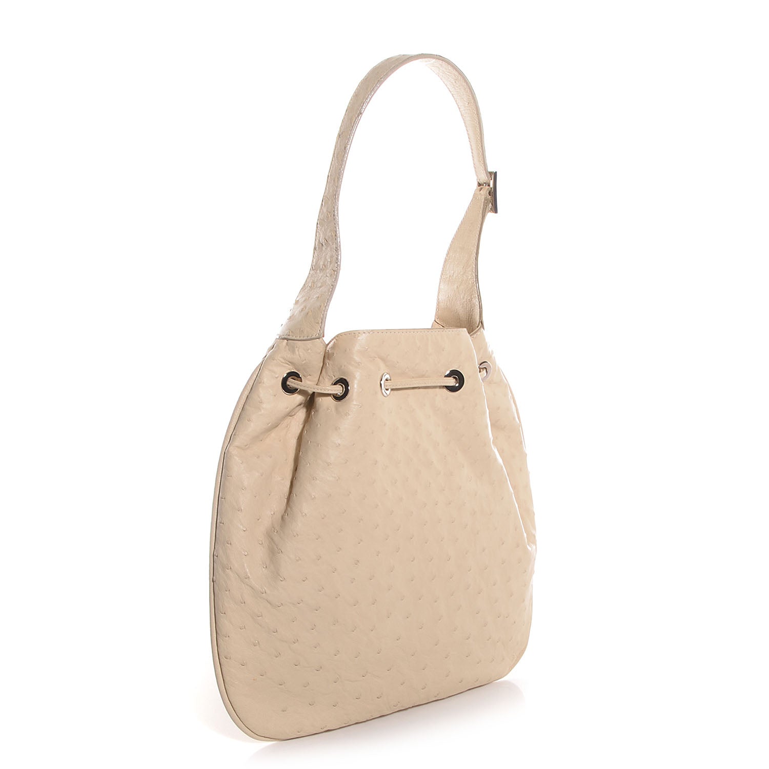Gucci Ostrich Drawstring Hobo Off White 3 of 7