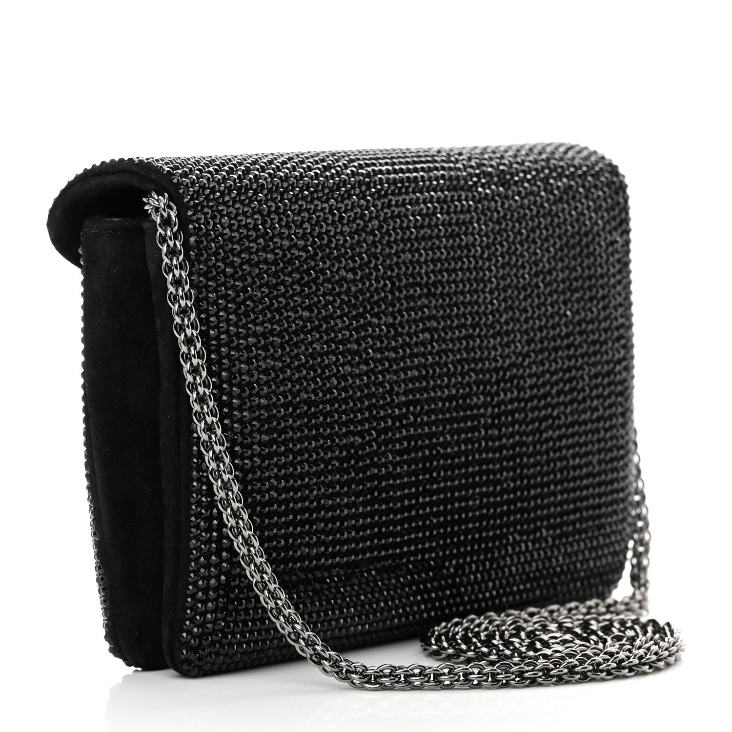 Valentino Garavani Crystal Suede Embellished Small One Stud Clutch With Chain Black 3 of 11
