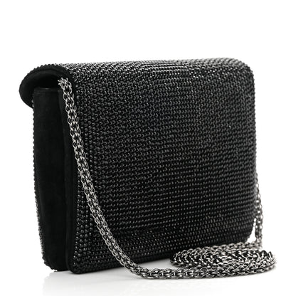 Valentino Garavani Crystal Suede Embellished Small One Stud Clutch With Chain Black 3 of 11