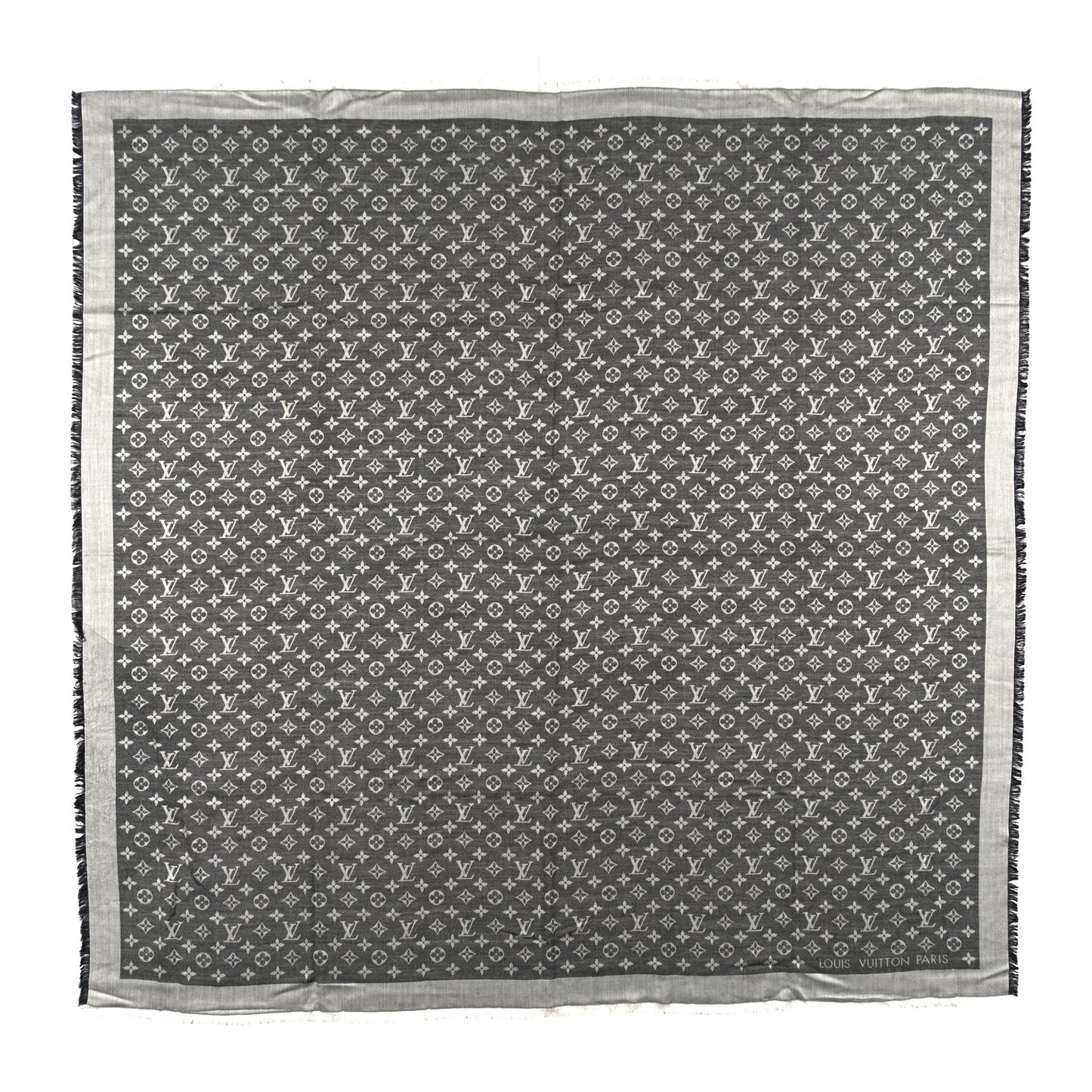 Silk Wool Monogram Denim Shawl Black