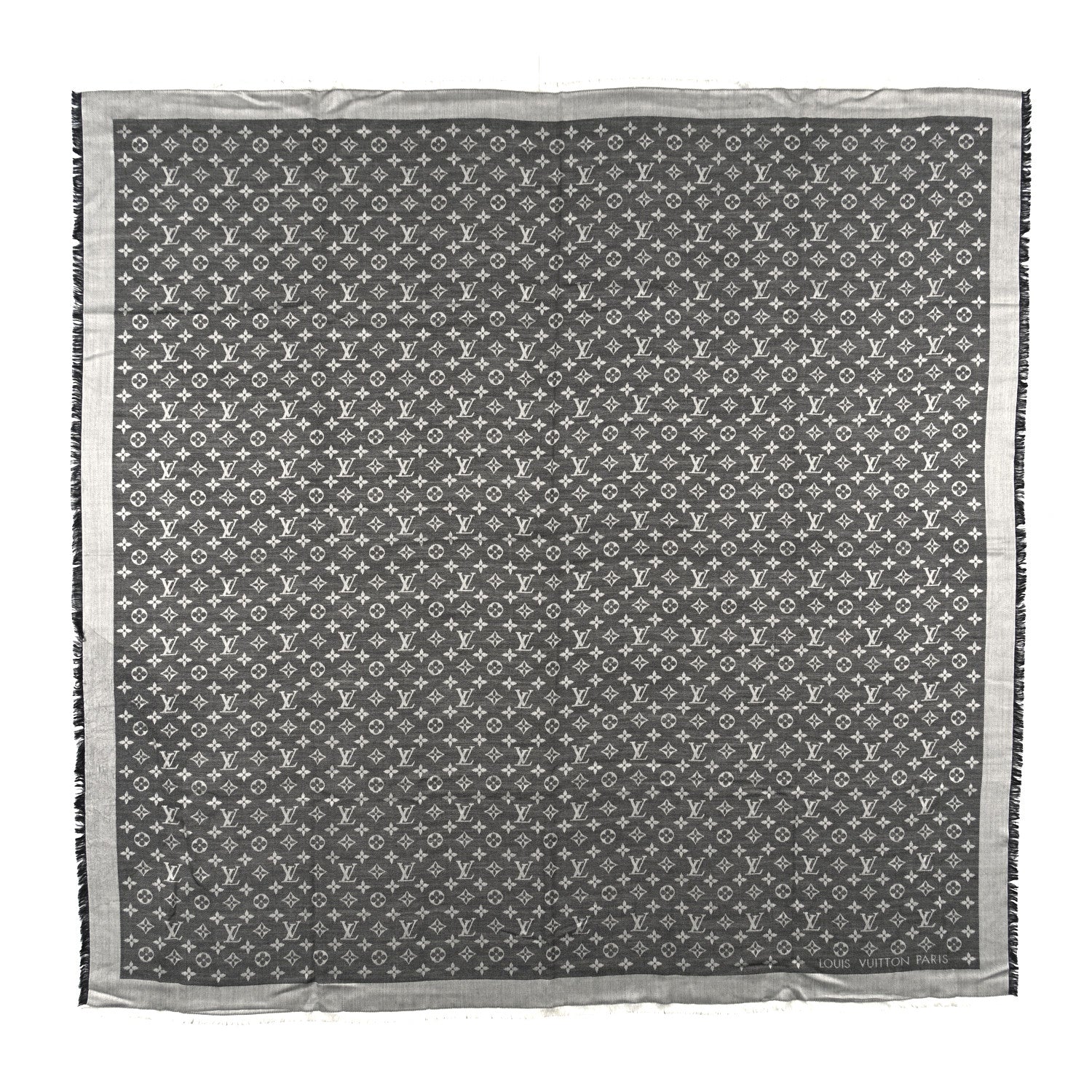 Louis Vuitton Silk Wool Monogram Denim Shawl Black 1 of 4
