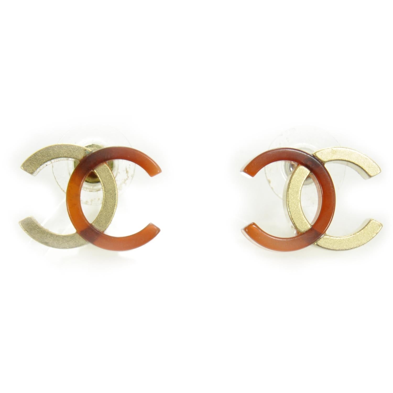 Chanel Resin CC Logo Earrings Amber Gold 5 of 5