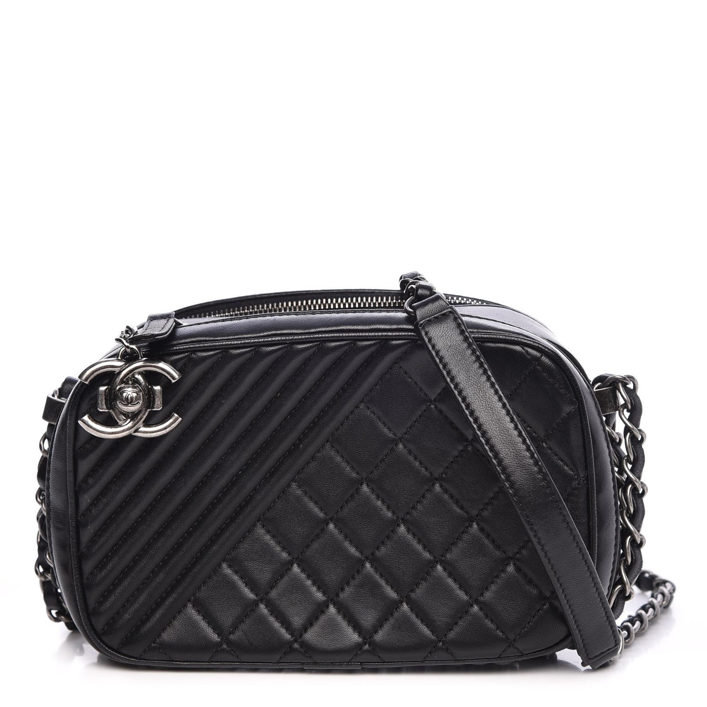 Lambskin Quilted Small Coco Boy Camera Case Black