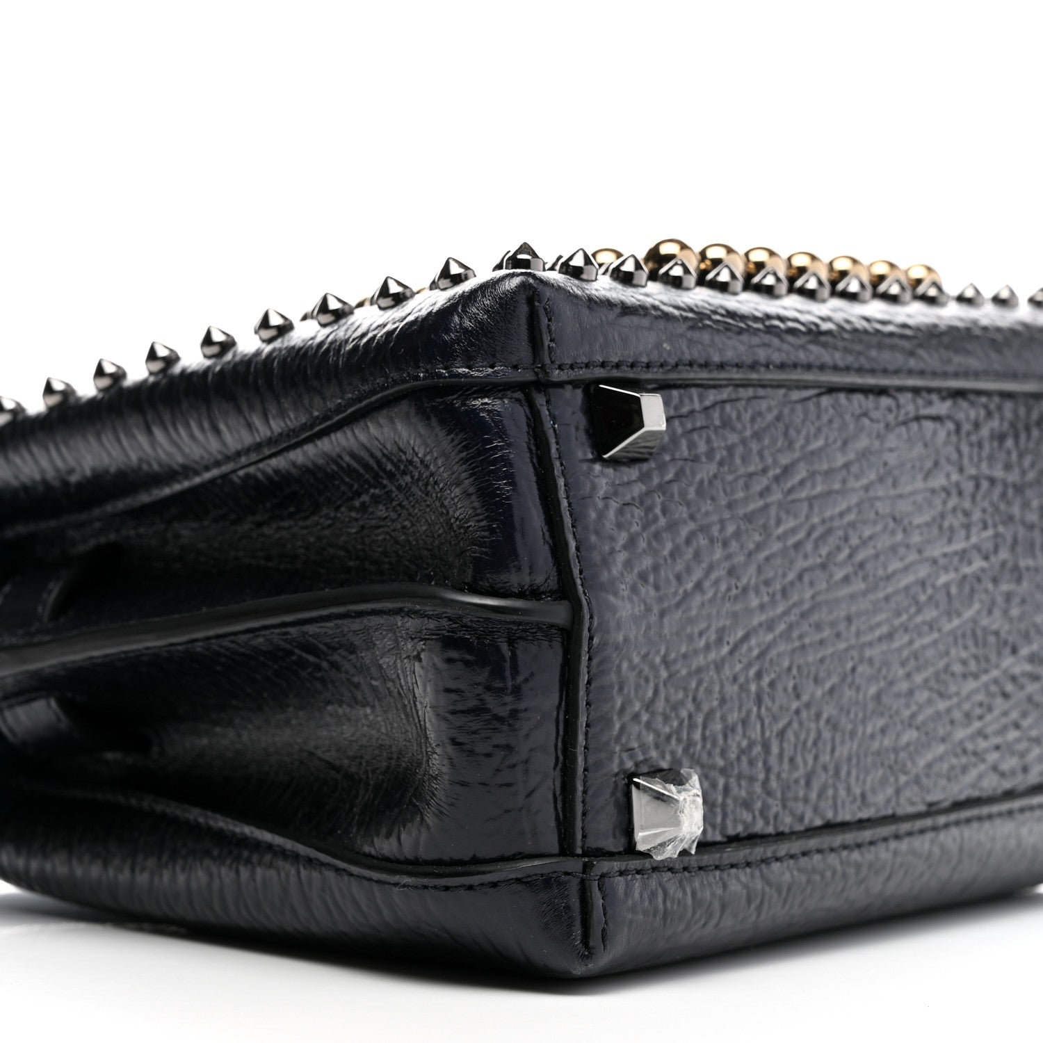 MCM Calfskin Studded Mini Milla Tote Blue 7 of 8