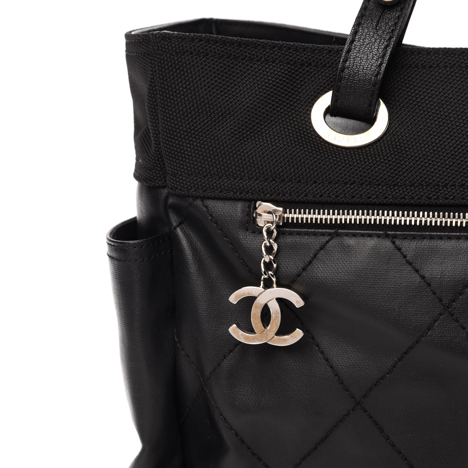 Chanel Coated Canvas Quilted Large Paris Biarritz Tote Black 12 of 12